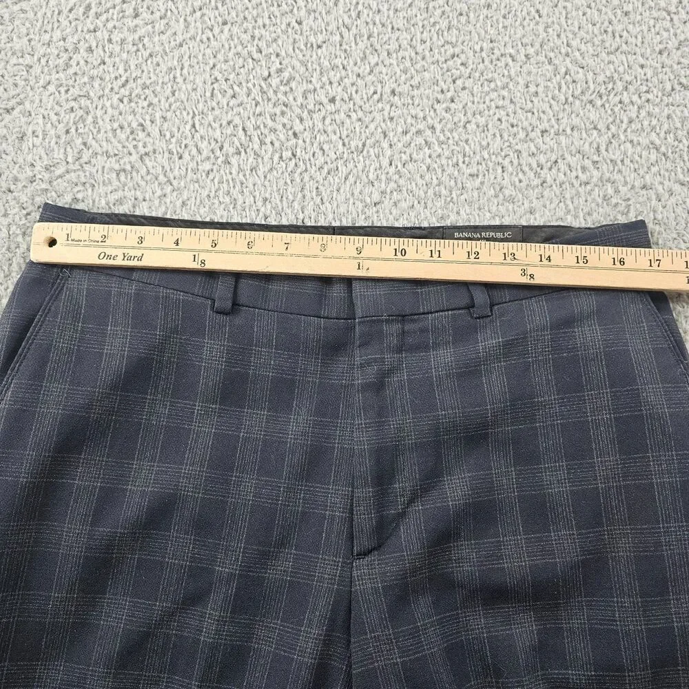Banana Republic Dress Pants Mens 34x29 Blue Plaid Wool Blend Dark Academia